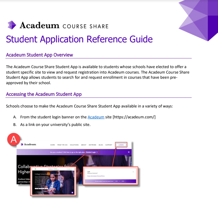 Acadeum Course Share Student Application Downloadable Reference Guide